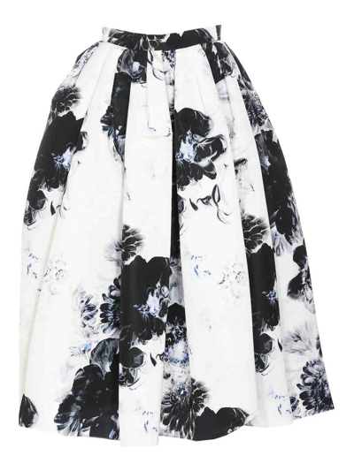 Alexander Mcqueen Chiaroscuro Pleated Midi Skirt In Blanco
