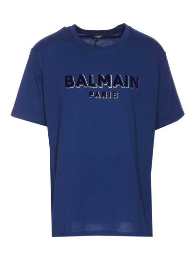 Balmain Logo T-shirt In Blue