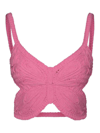 Blumarine Butterfly Cotton Blend Knit Crop Top In Color Carne Y Neutral