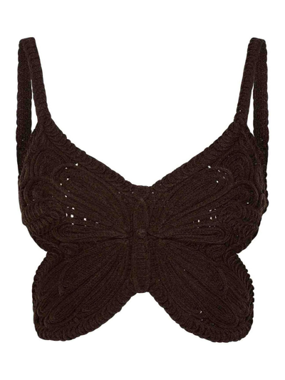 Blumarine Butterfly Cotton Blend Knit Crop Top In Brown