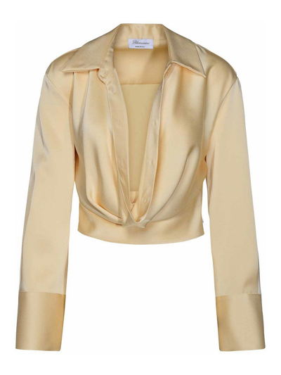 Blumarine Cowl-collar Satin Shirt Minidress In Crema