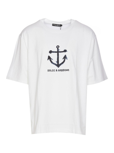 Dolce & Gabbana Oversized White T-shirt With Branded Anchor Print In Cotton Man