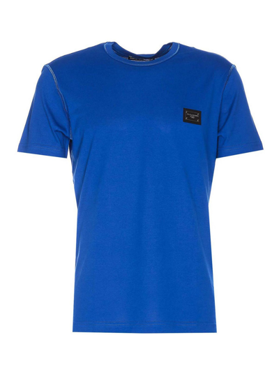 Dolce & Gabbana Plaque Logo T-shirt In Blue