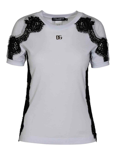 Dolce & Gabbana Lace-inset Jersey T-shirt In Blanco