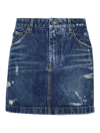 Dolce & Gabbana Distressed Denim Miniskirt In Blue