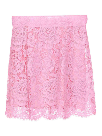 Dolce & Gabbana Branded Floral Cordonetto Lace Miniskirt In Color Carne Y Neutral