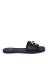 Ferragamo Leather Slides With Flat Sole And Gold-tone Hardware In Black