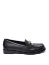 Ferragamo Leather Loafer With Iconic Gancini Detail In Negro