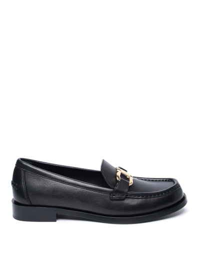 Ferragamo Leather Loafers In Black
