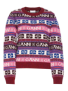 Ganni Pink Logo Wool Mix O-neck Pullover In Multicolour