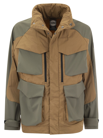 Colmar Colourblock Jacket With Concealed Hood In Brown/green