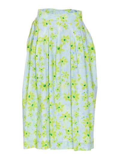 Marni A-line Floral-print Cotton Midi Skirt In Green