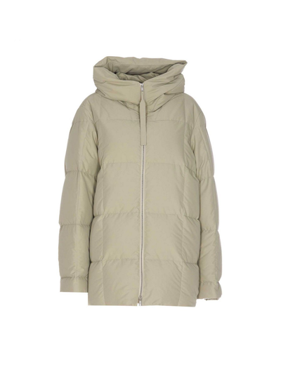 Jil Sander Hooded Quilted Down Jacket In Green