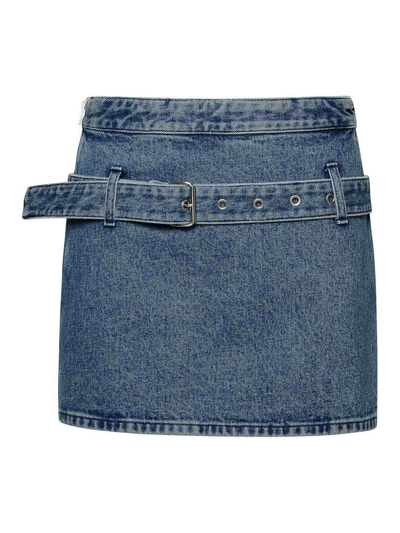 Ambush Belted Denim Miniskirt In Light Blue