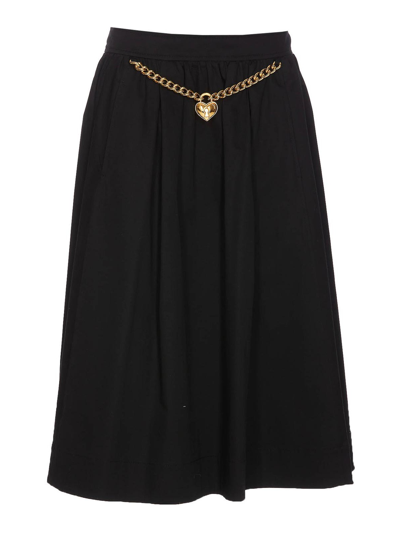 Moschino Heart-charm Ruched Midi Skirt In Black