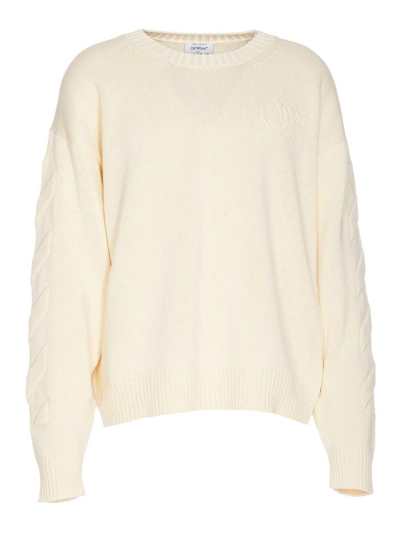 Off-white 3d Diagonal Ow Logo Knit Sweater In White