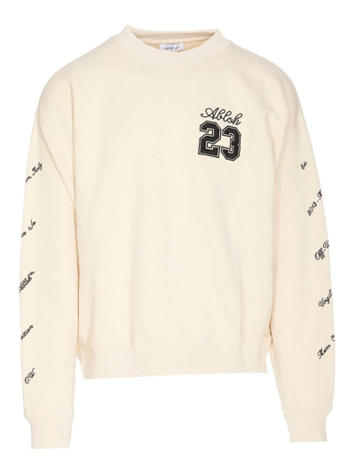 Off-white Skate-fit Brushed Cotton 23 Crewneck Sweatshirt In Beige