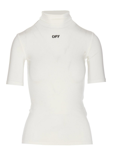 Off-white Off Stamp Logo Short Sleeves Sweater In Blanco