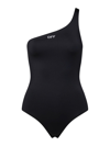 Off-white Solid Color One-shoulder One Piece Swimsuit In Black