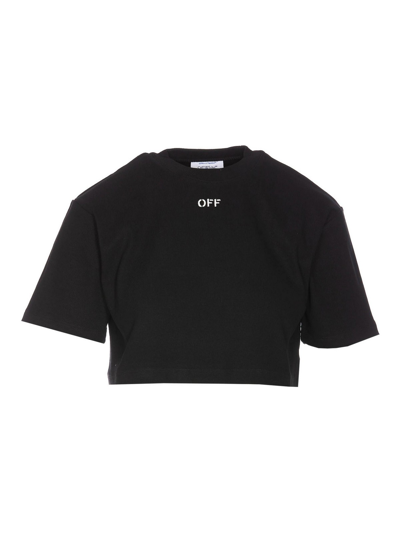 Off-white Off-stamp Cropped Tee In Black/white