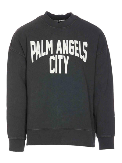 Palm Angels Pa City Washed Cotton Sweatshirt In Gris