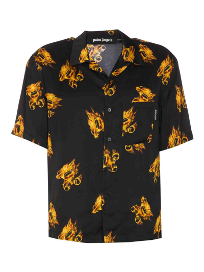 Palm Angels Burning Monogram Shirt In Black