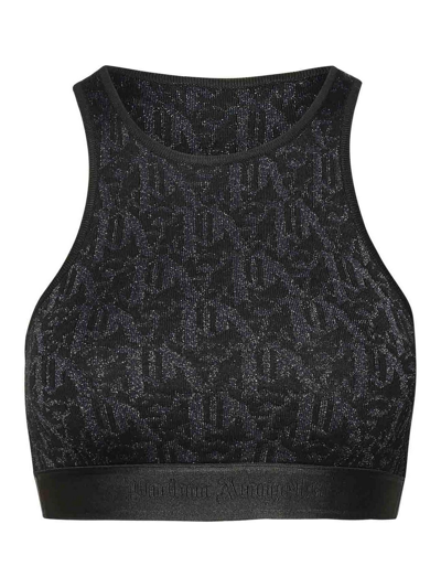 Palm Angels Monogram Viscose Blend Knit Top In Negro