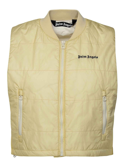 Palm Angels Logo Detailed Padded Vest In Crema