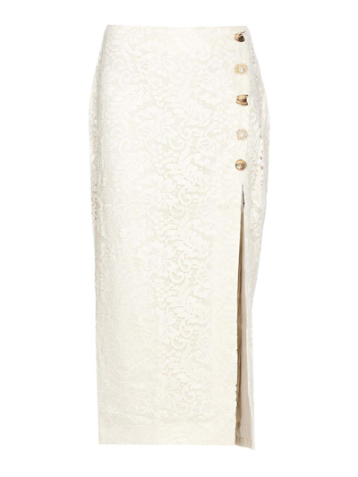 Self-portrait Cord-lace Slit Midi Skirt In Ivory