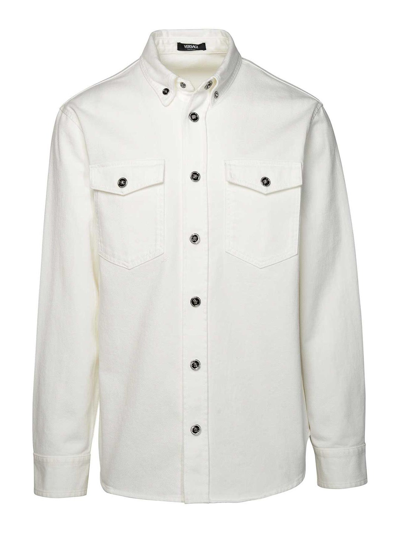 Versace White Medusa Head Buttons Denim Shirt
