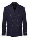 Versace Grain De Poudre Wool Blazer In Dark Blue