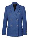Versace Double-breasted Tweed Boucl In Blue