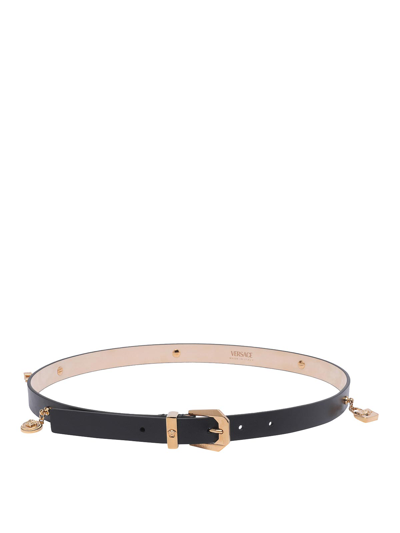 Versace Black Leather And Gold Medusa Belt In Nero