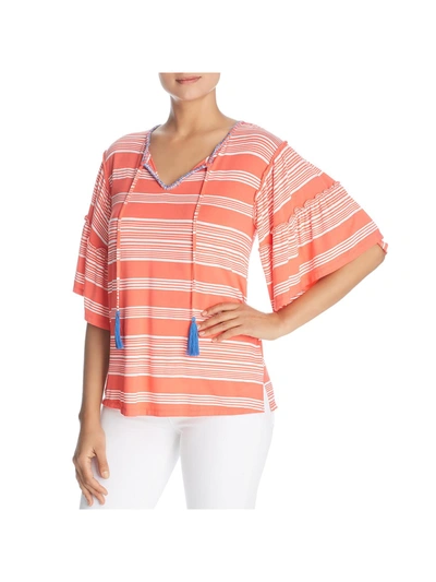 Cupio Womens Striped Short Sleeves Blouse In Pink