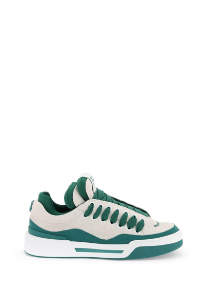 Dolce & Gabbana Mega Skate Suede And Fabric Sneakers In Green,beige