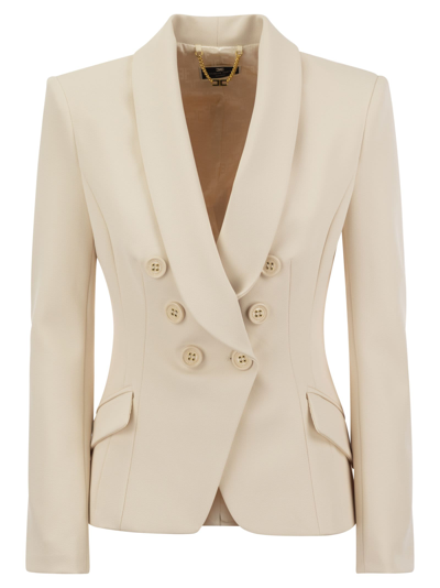 Elisabetta Franchi Double-breasted Crepe Jacket With Shawl Lapels In Butter