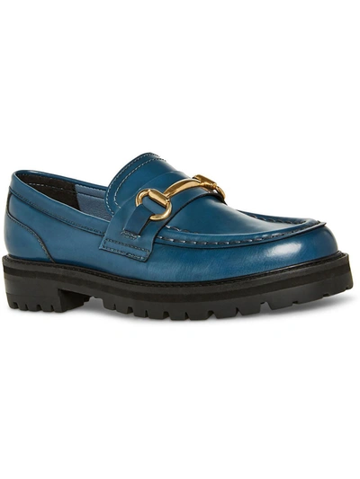 Steve Madden Mistor Womens Patent Lugged Sole Loafers In Blue