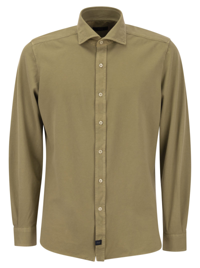 Fay Cotton French Collar Shirt In Kaki