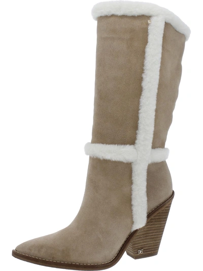 Sam Edelman Womens Block Heel Pointed Toe Knee-high Boots In Beige