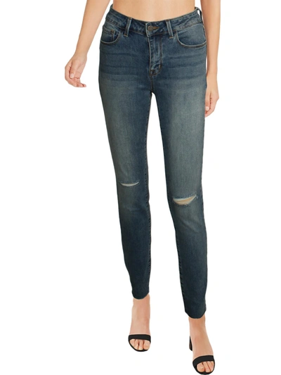 Dstld Womens Distressed High Rise Skinny Jeans In Blue
