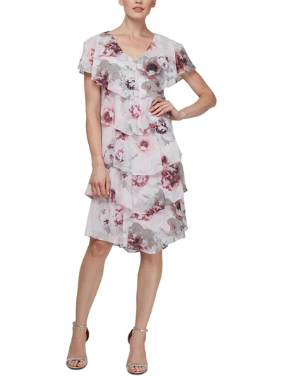 Slny Womens Floral Print Tiered Shift Dress In Pink
