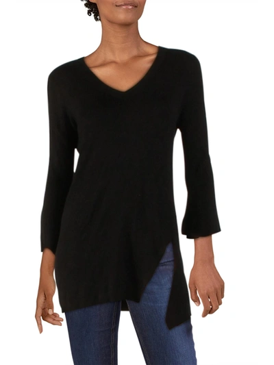 Splendid Womens Side Slit Bell Sleeve Pullover Sweater In Black