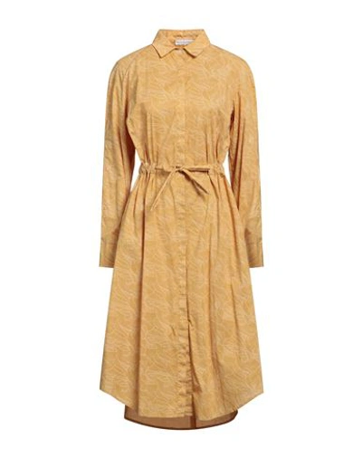 Skills & Genes Woman Midi Dress Ocher Size 6 Cotton, Elastane In Yellow