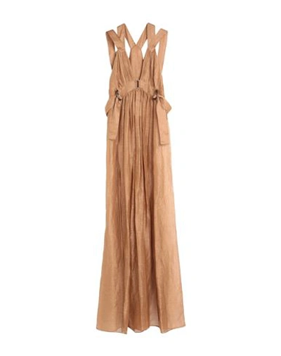 Alberta Ferretti Woman Maxi Dress Camel Size 8 Linen, Silk In Beige