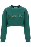LANVIN LANVIN CROPPED SWEATSHIRT WITH EMBROIDERED LOGO PATCH
