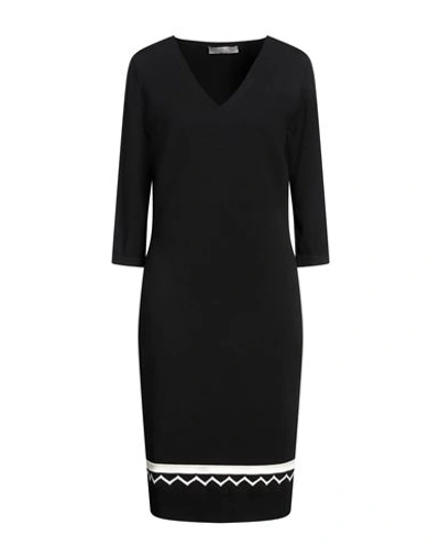 D-exterior D. Exterior Woman Midi Dress Black Size M Merino Wool, Polyamide, Polyester, Elastane