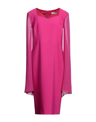 Luis Civit Woman Midi Dress Fuchsia Size 18 Polyester, Polyurethane In Pink