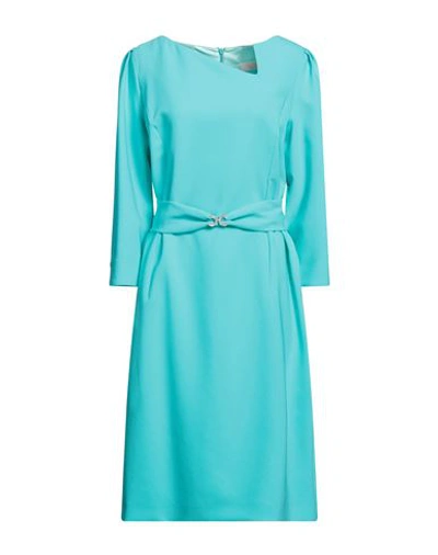 Luis Civit Woman Midi Dress Turquoise Size 16 Polyester, Polyurethane In Blue
