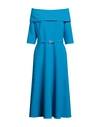 Luis Civit Woman Midi Dress Azure Size 16 Polyester, Polyurethane In Blue