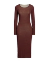 Brand Unique Woman Midi Dress Rust Size 3 Viscose, Polyamide, Elastane, Cashmere In Red